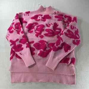Grace + Karma Mock Turtleneck Pink Floral Abstract Women's Sweater Sz S